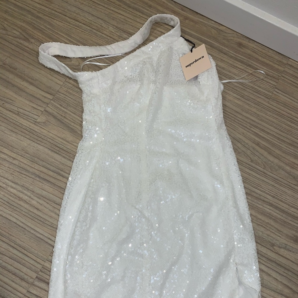 White sequin super down dress